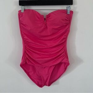 Tommy Bahama Coral Pink Ruched Tummy Control V-Wire One-Piece Swimsuit |Size 4|